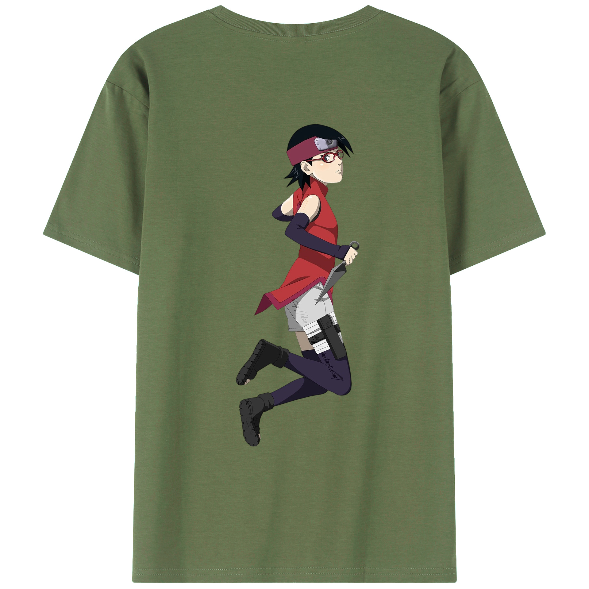 （画像用） NARUTO -ナルト- うちは サラダ Uchiha Sarada 綿100％ メンズ半袖Tシャツ（バックプリント） 通気性
